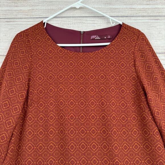 prAna CeCe Geometric Print Sheath Dress Womens Medium Pomegranate Brown - Picture 3 of 10